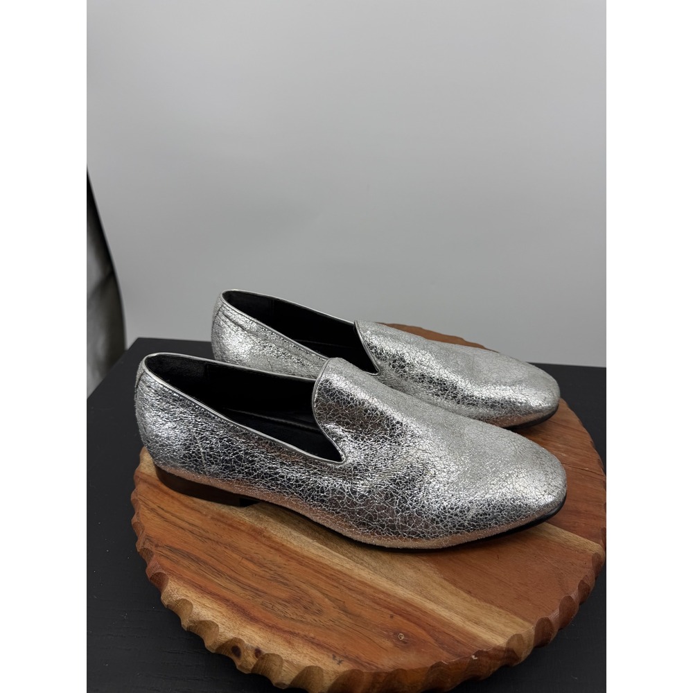 Aldo Metallic Cracked Loafers Men 9.5 Silver Slip On Dress Shoes Formal Party